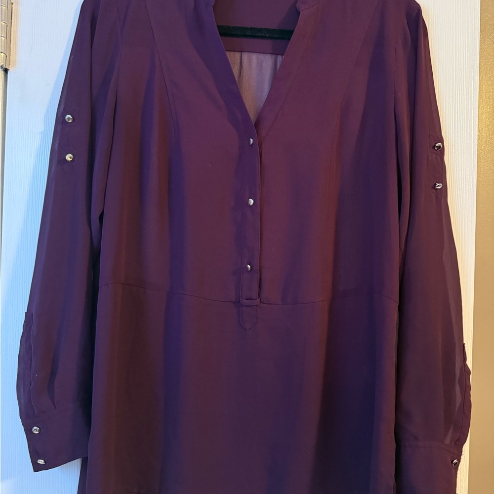 Express Deep Purple Blouse with Button Accents
